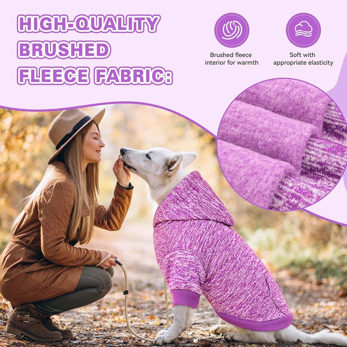 Dog Sweaters for Large Dogs Hoodie Fleece Dog Sweater Soft Clothes Sweatshirt with Pocket Hoodie for Large Dogs(Purple&L)