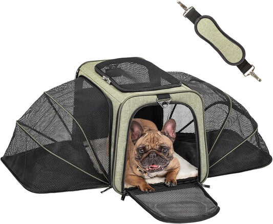 Petsfit Expandable Cat Carrier Dog Carrier, Soft-Sided Portable Pet Travel Carrier, Removable Soft Plush mat and Pockets, Locking Safety Zippers, 19x12x12 Inches