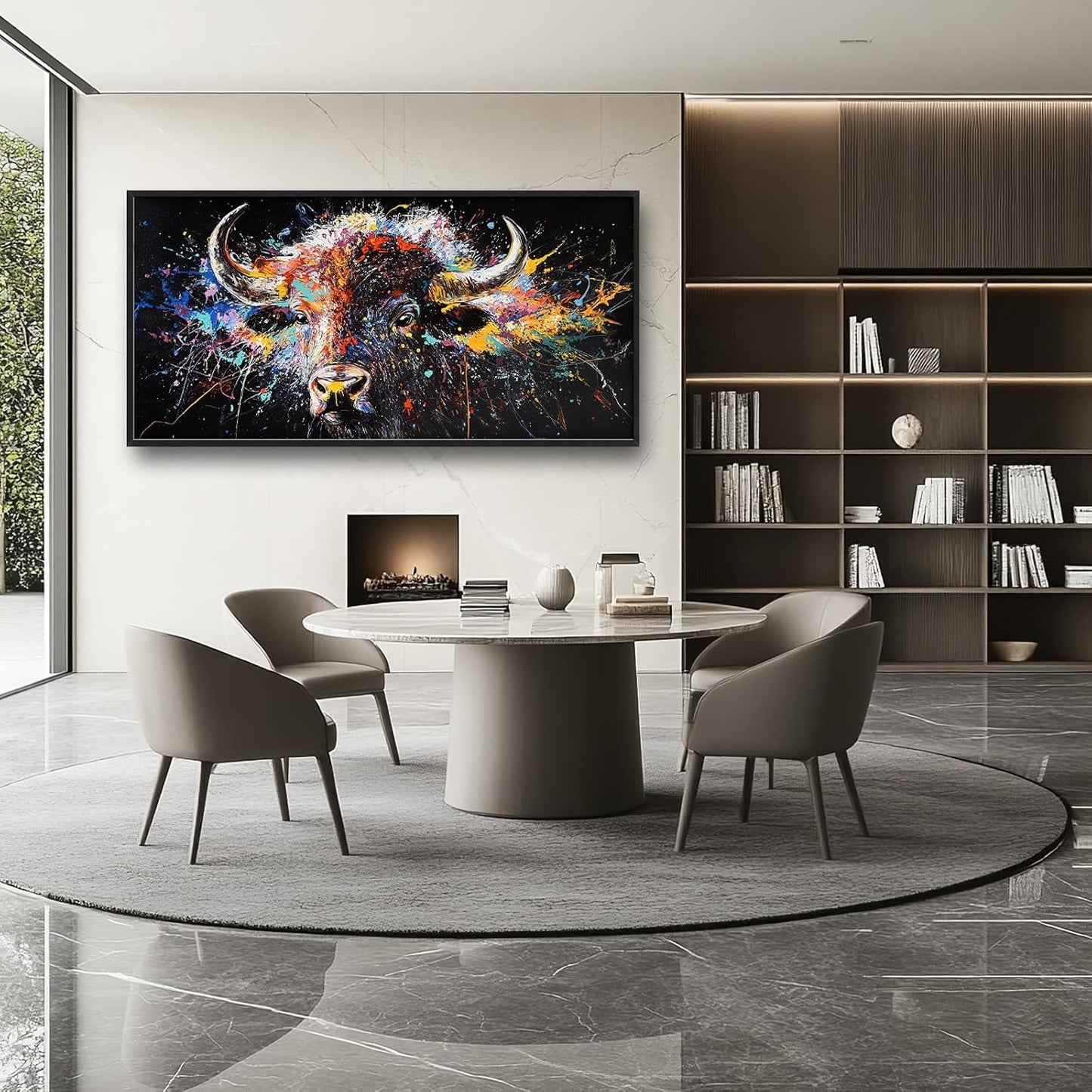 Framed Large Bison Buffalo Wall Art for Living Room, Oversized Graffiti Yak Cow Wall Decor Banksy Bull Canvas Painting Animal Pictures Modern Artwork for Living Room Bedroom Office 60"x30"