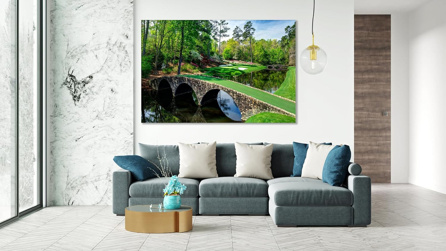 Nature Wall Art Prints - Ocean Forest Mountain Lake Canvas Landscapes - Small to Extra Large Living Room Bedroom Kitchen Bathroom Décor (Golf Course with Stone Bridge, 35L" x 53W")