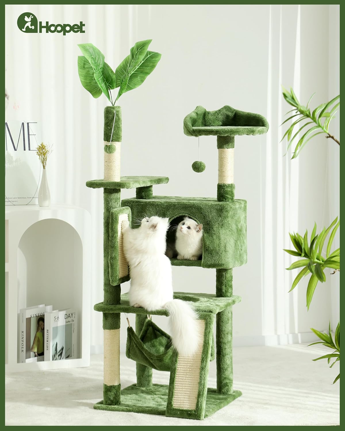 Hoopet 63IN Cat Tree Tower for Indoor Cats Large Adult, Cat Scratching Posts Featuring with Scratching Boards, Wide Plush Perch and Interactive Dangling Balls Ideal for Multi-Cat Households