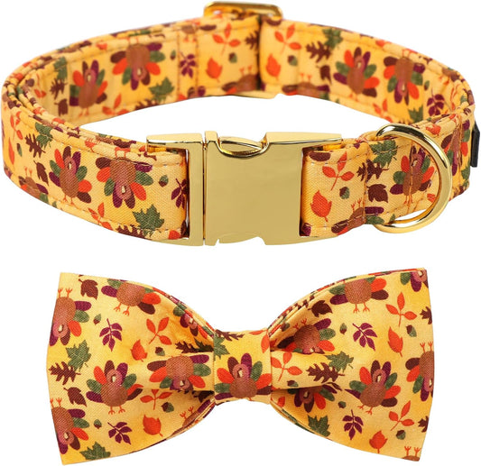 Lionet Paws Thanksgiving Day Dog Collar with Bowtie, Dogs Bowtie Collar with Metal Buckle for Dogs, Adjustable Comfortable Turkey Dog Collars Girl Boy, XL, Neck 16-26 in