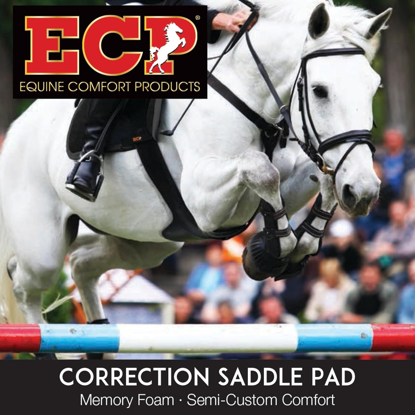 ECP Equine Comfort Products All-Purpose Contoured Correction Saddle Pad with Adjustable Memory Foam Inserts for Custom Support, Non-Slip, Shock Absorbing, 22” Spine, 19.5” Drop