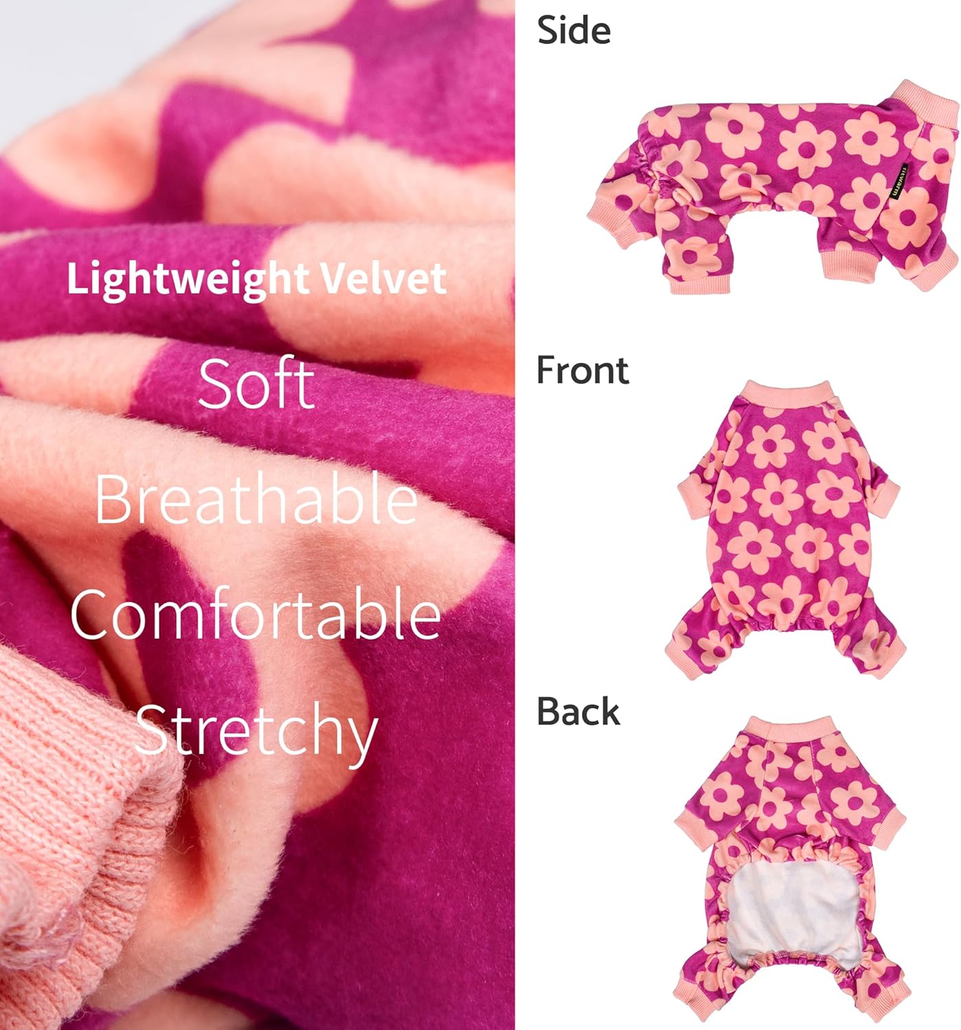 Fitwarm Flower Fleece Dog Pajamas, Warm Winter Dog Clothes for Small Dogs Girl, Cozy Pet Onesie with Feet, Pink, Medium
