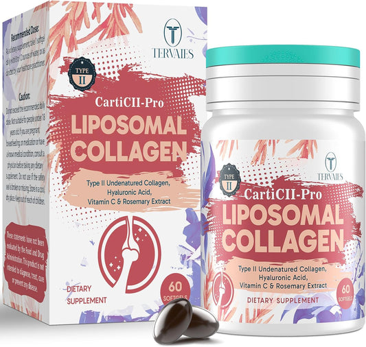 Liposomal Collagen Joint Support Supplement - Undenatured Type II Collagen for Men & Women with Hyaluronic Acid & Vitamin C for Joints Health & Mobility, 180 Softgels