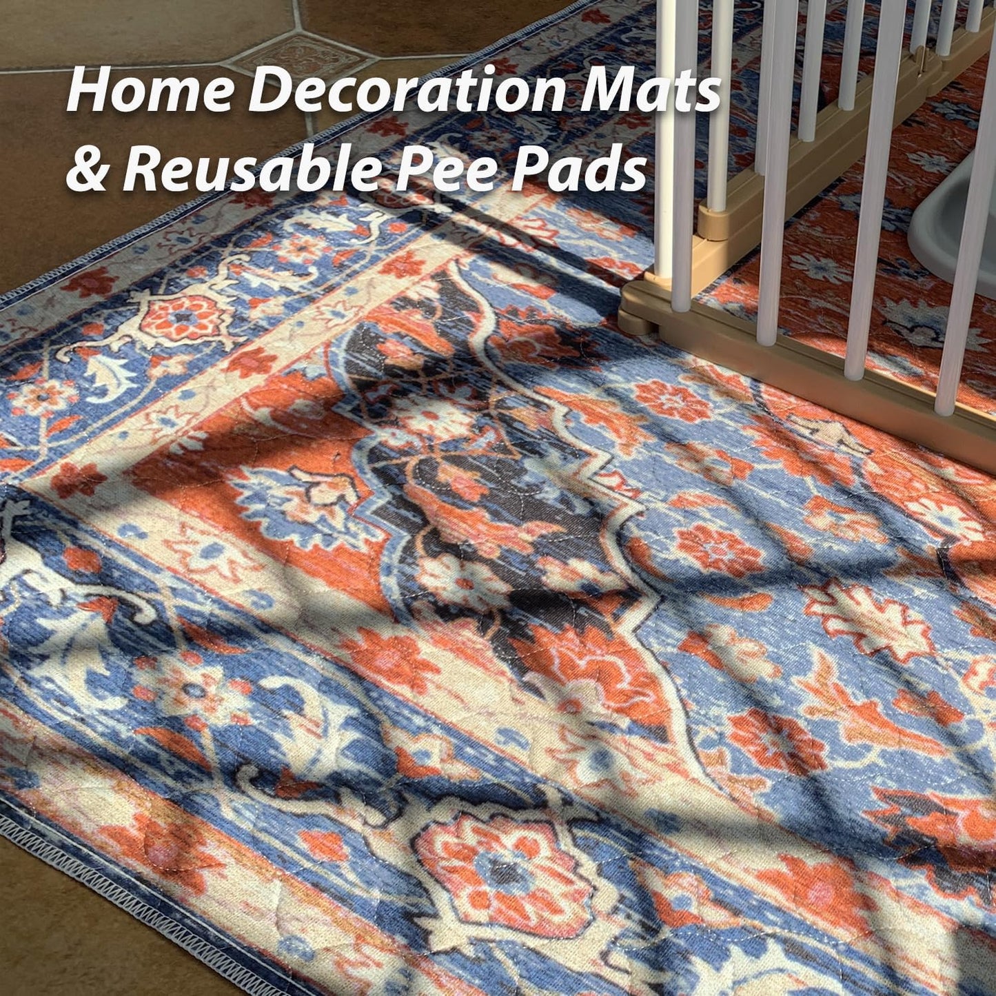 nunubaby Washable Pee Pads for Dogs, Stylish, Non-Slip and Leak-Proof Pee Pads. Reusable Potty Pads for Dogs for Crates and Floors.(Red/Floral, 18" x24")