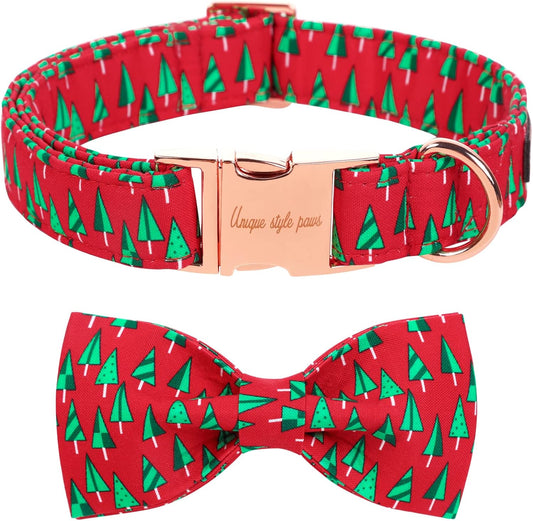 Unique style paws Christmas Dog Collar with Bow Best Winter for Small Medium Large Dogs -Christmas Tree-S