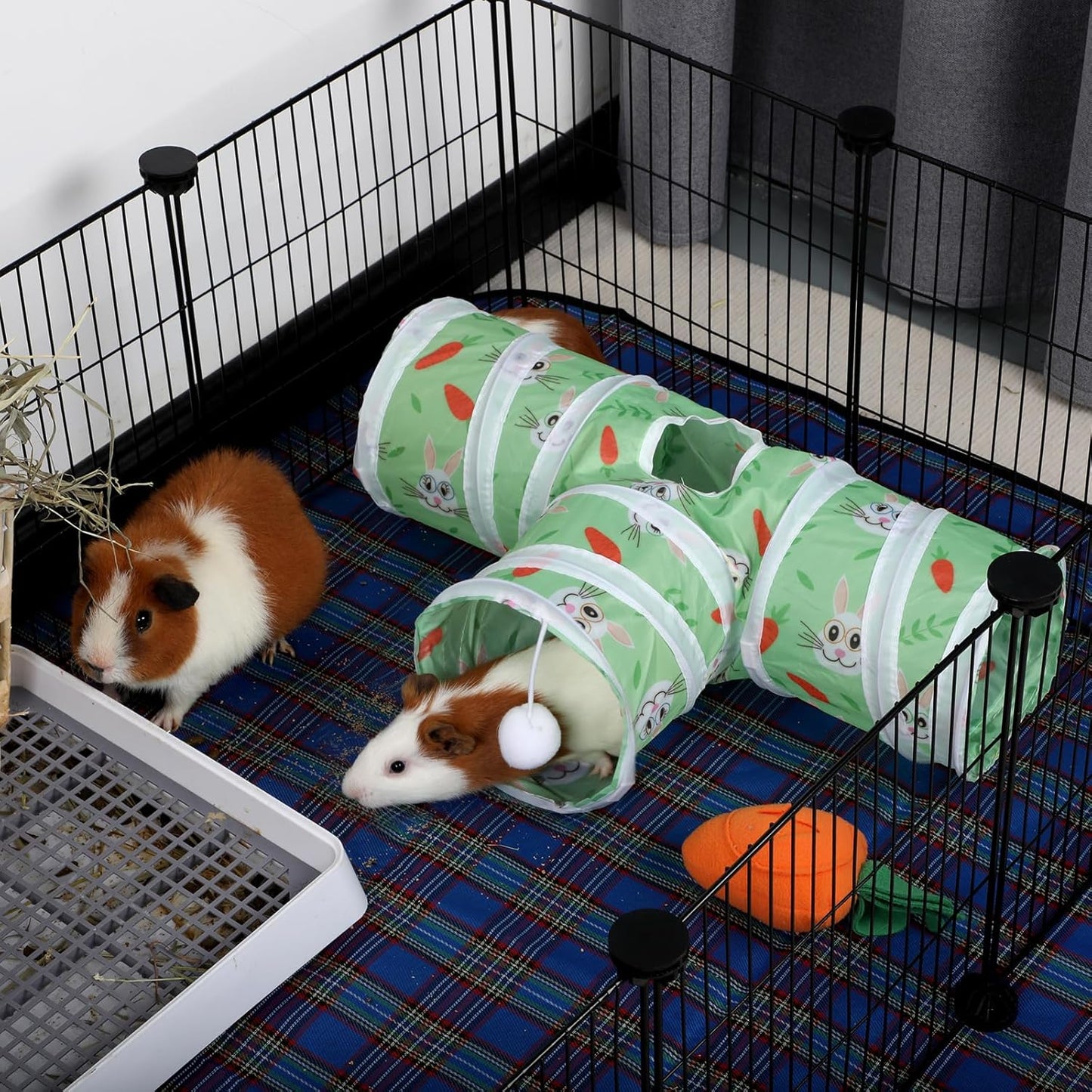 Rypet Guinea Pig Tunnel 3 Way Collapsible Small Pet Tunnels and Tubes with Interactive Ball for Baby Rabbit Ferret Hamster Chinchilla Hedgehog Hiding and Resting-Green