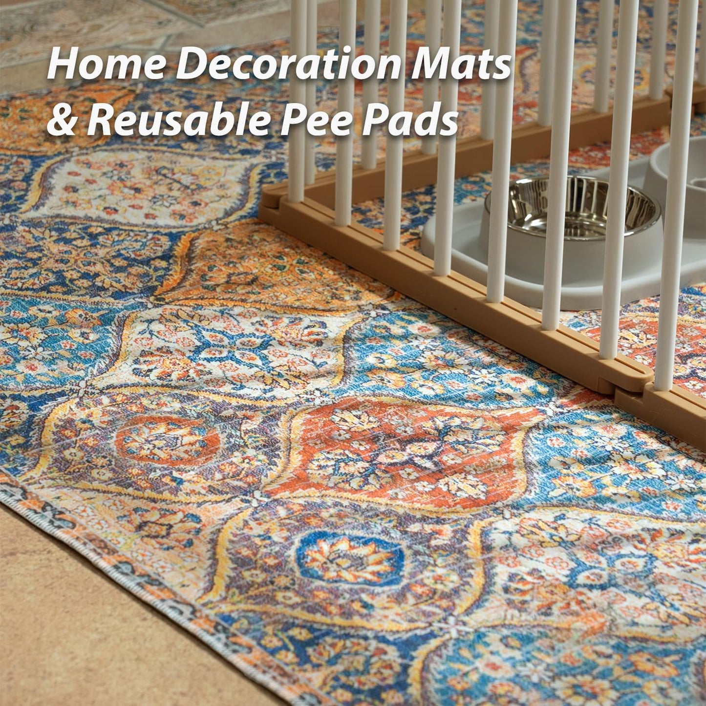 nunubaby Washable Pee Pads for Dogs, Stylish, Non-Slip and Leak-Proof Pee Pads. Reusable Potty Pads for Dogs for Crates and Floors.(Cream/Multi, 24" x48" )