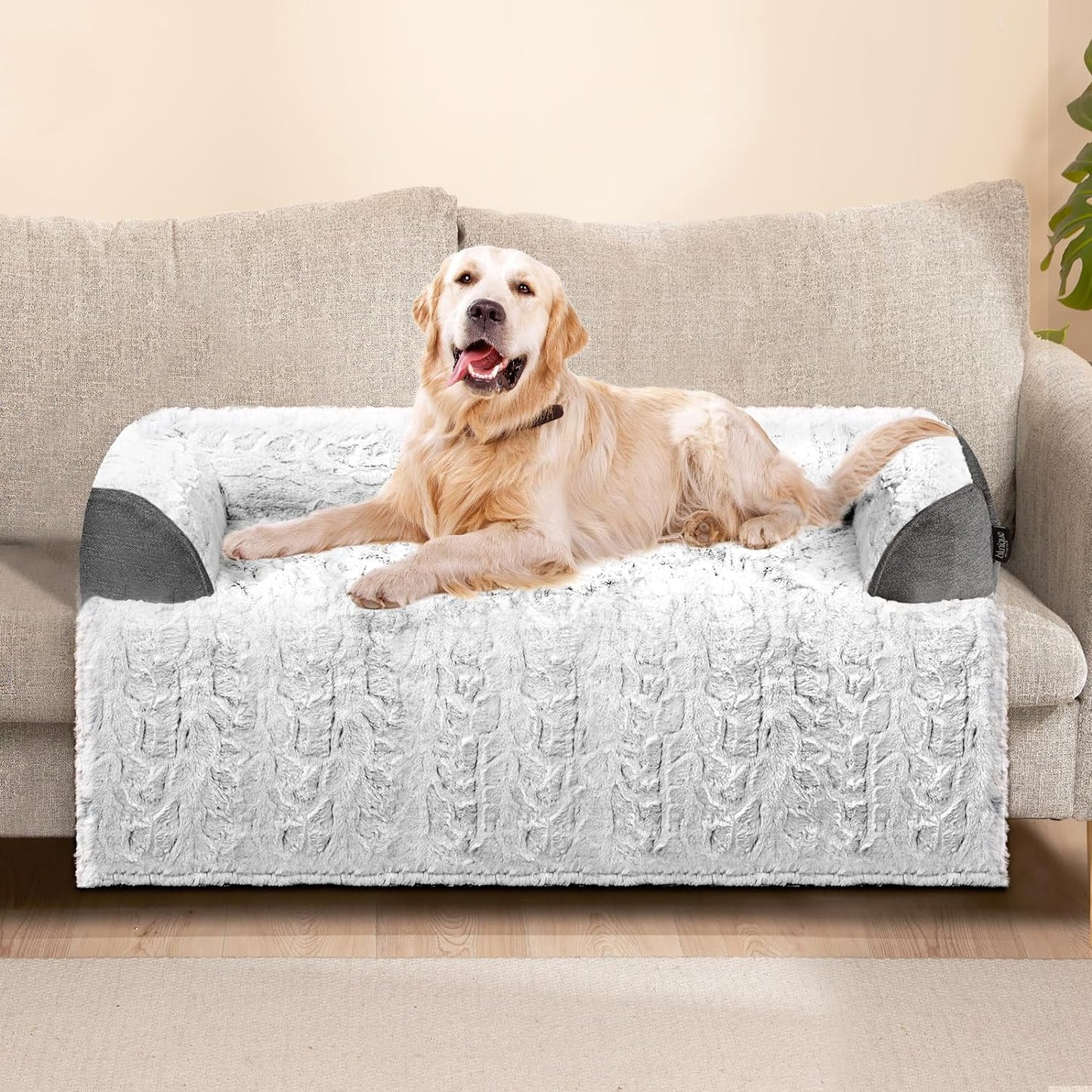 Calming Large Dog Bed for Couch – 41"x37" Washable Non-Slip Plush Sofa Protector for Dogs, Removable Cover, Soft Furniture Mat in Grey