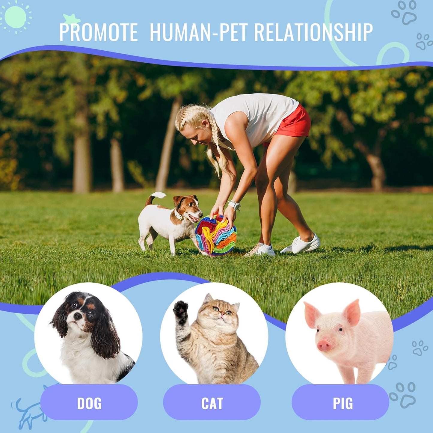 Pet Snuffle Ball, Puzzle Sniffing Interactive Dog Ball for Blind Dogs Training Stress Relief Dog Enrichment Toys Treat Machine Washable (15cm, Rainbow Color Upgrade)