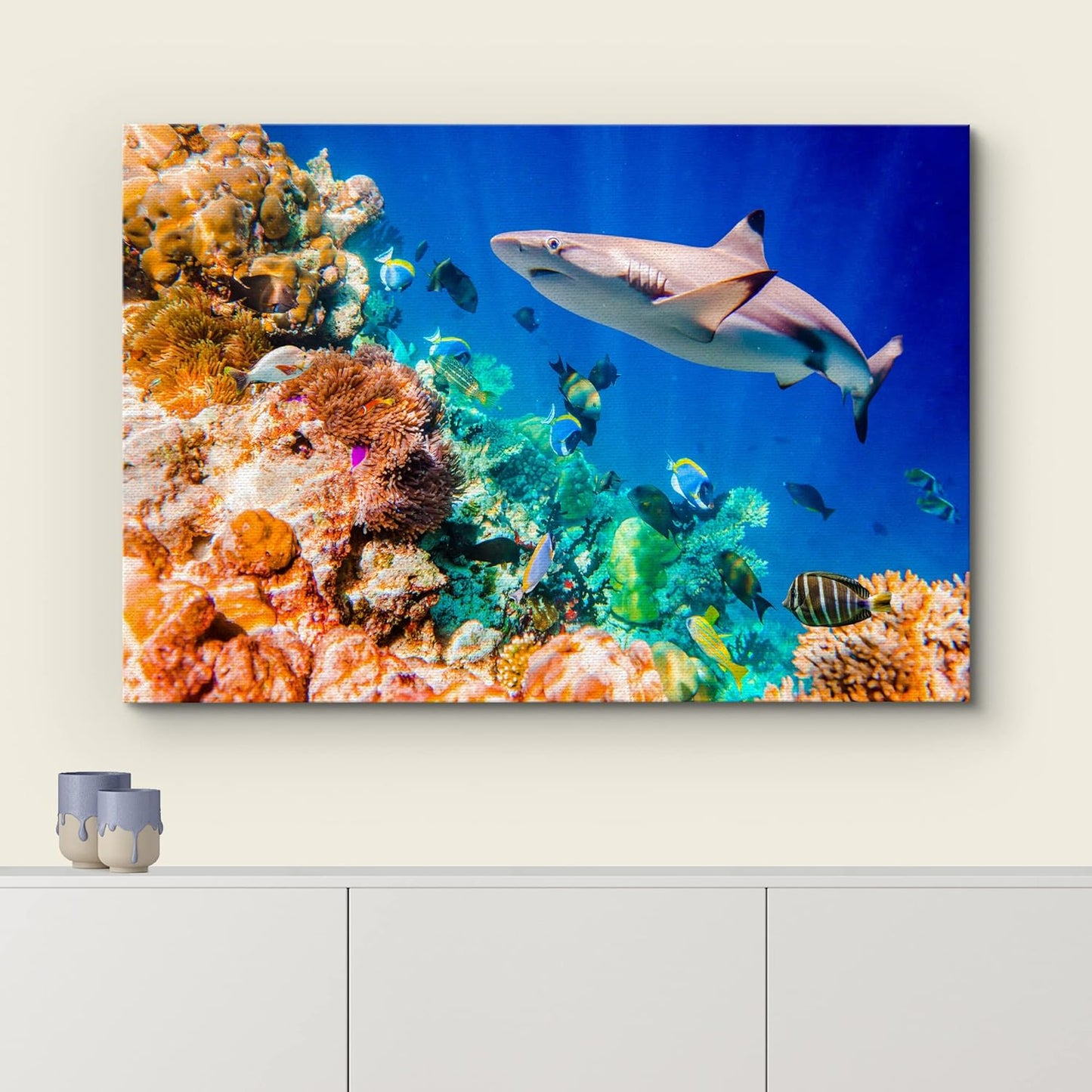 wall26 Canvas Print Wall Art Shark Fish Multicolor Coral Reef Ocean Sea Nature Animals Photography Realism Rustic Scenic Landscape Wilderness Earth for Living Room, Bedroom, Office - 12"x18"