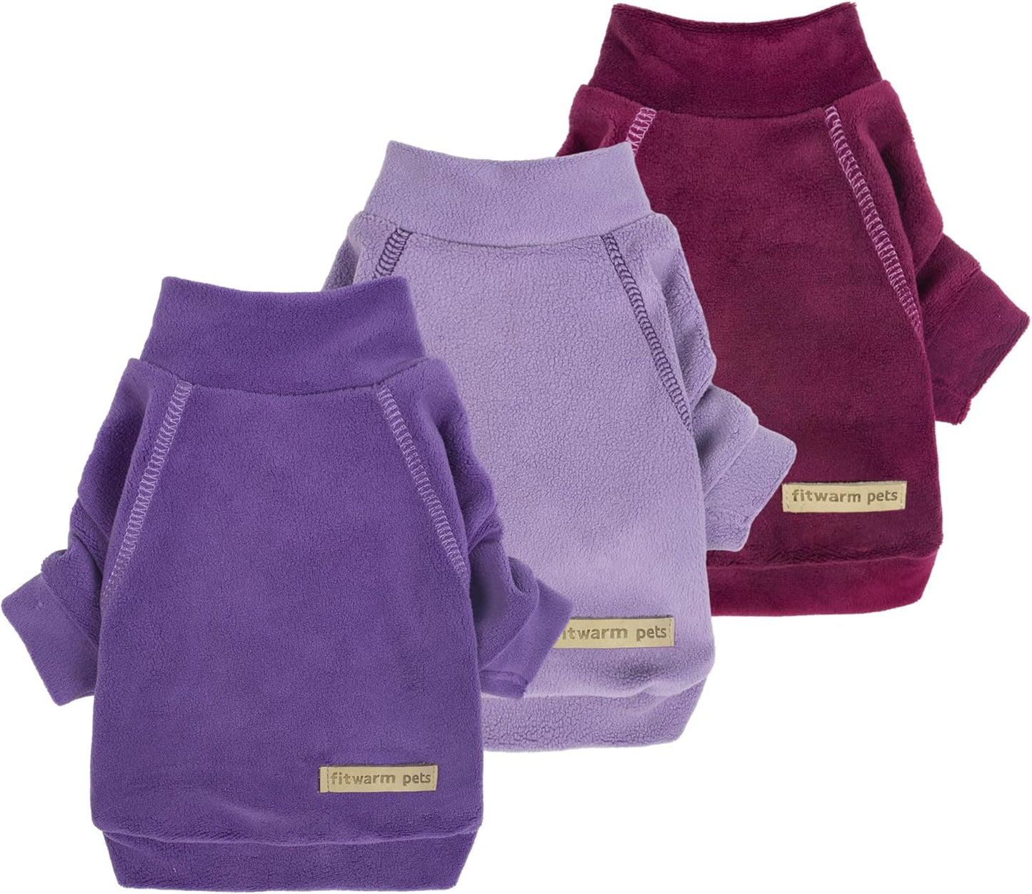 Fitwarm 3 Pack Classic Fleece Dog Sweater, Turtleneck Dog Sweatshirt, Dog Winter Clothes for Small Dogs Boy Girl, Pet Pullover Jumper, Cat Apparel, Purple, MediumPurple, Dark Red, Medium