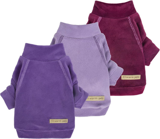 Fitwarm 3 Pack Classic Fleece Dog Sweater, Turtleneck Dog Sweatshirt, Dog Winter Clothes for Small Dogs Boy Girl, Pet Pullover Jumper, Cat Apparel, Purple, MediumPurple, Dark Red, Small