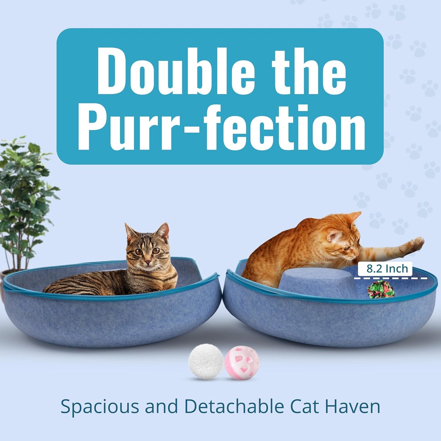 Okoco Cat Tunnel Bed for Indoor Cats Large, 24" Peekaboo Cat Cave Donut Bed for Pets up to 45lbs, 2-in-1 Round Tube with Hanging Ball Toy & Removable Machine Washable Parts (Light Blue)