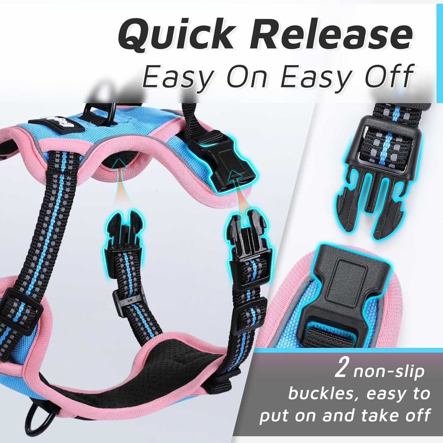Eagloo Dog Harness Small Sized Dog, No Pull Service Vest with Reflective Strips and Control Handle, Adjustable and Comfortable for Walking, No Choke Pet Harness with 2 Metal Rings, Pink & Blue, S