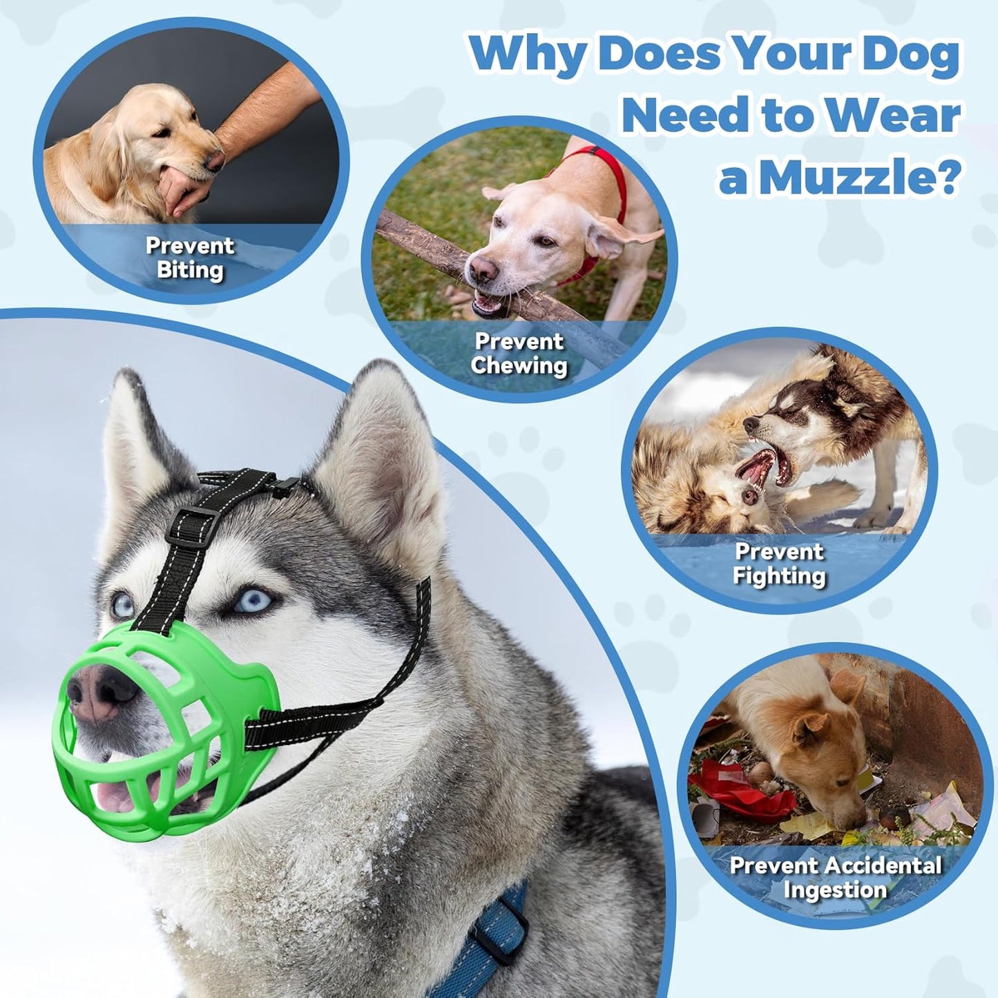 Dog Muzzle for Large Dogs, Breathable Basket Muzzles for Small, Medium and X-Large Aggressive Dog, Allows Panting Drinking, Suitable for Grooming Trimming Training (4, Luminous Green)