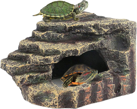 kathson Turtles Basking Platform Reptile Hiding Cave Hideouts for Aquatic Turtles, Frog, Newts and Salamanders