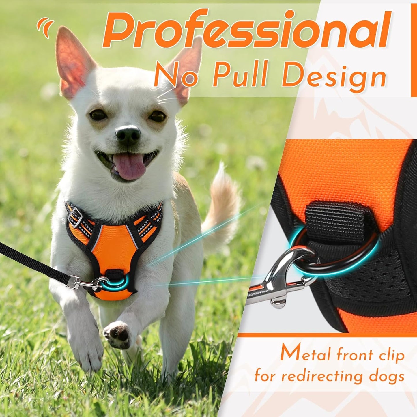 Eagloo Small Dog Harness No Pull, Service Vest with Reflective Strips and Control Handle, Adjustable and Comfortable for Easy Walking, No Choke Pet Harness with 2 Metal Rings, Orange, XS