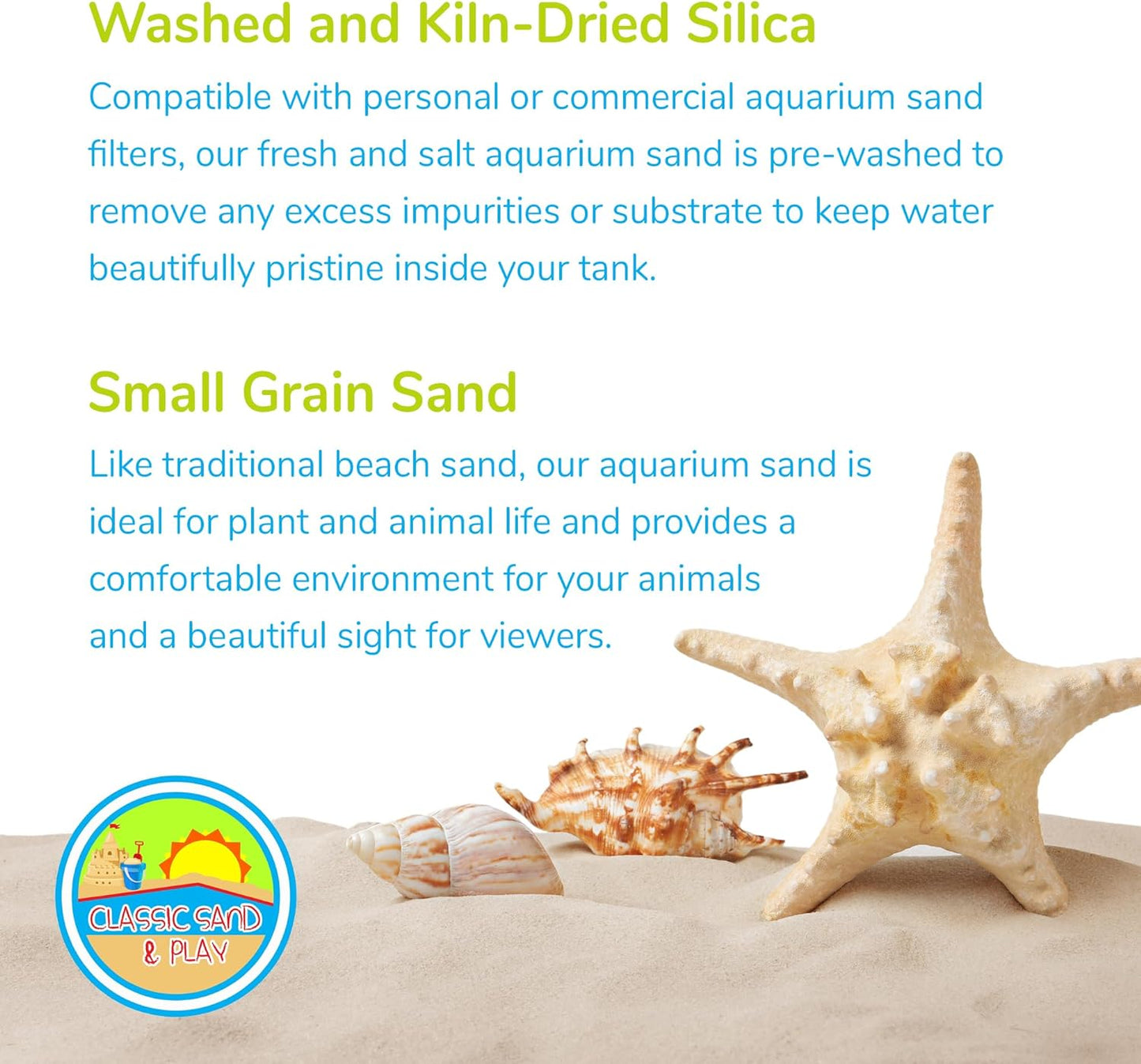 CLASSIC SAND & PLAY Natural Aquarium Sand for Freshwater and Saltwater Tanks, 40 lb. Bag, Improves Filter Life and Filtration Process, Pre-Washed Fine Sand, Blue