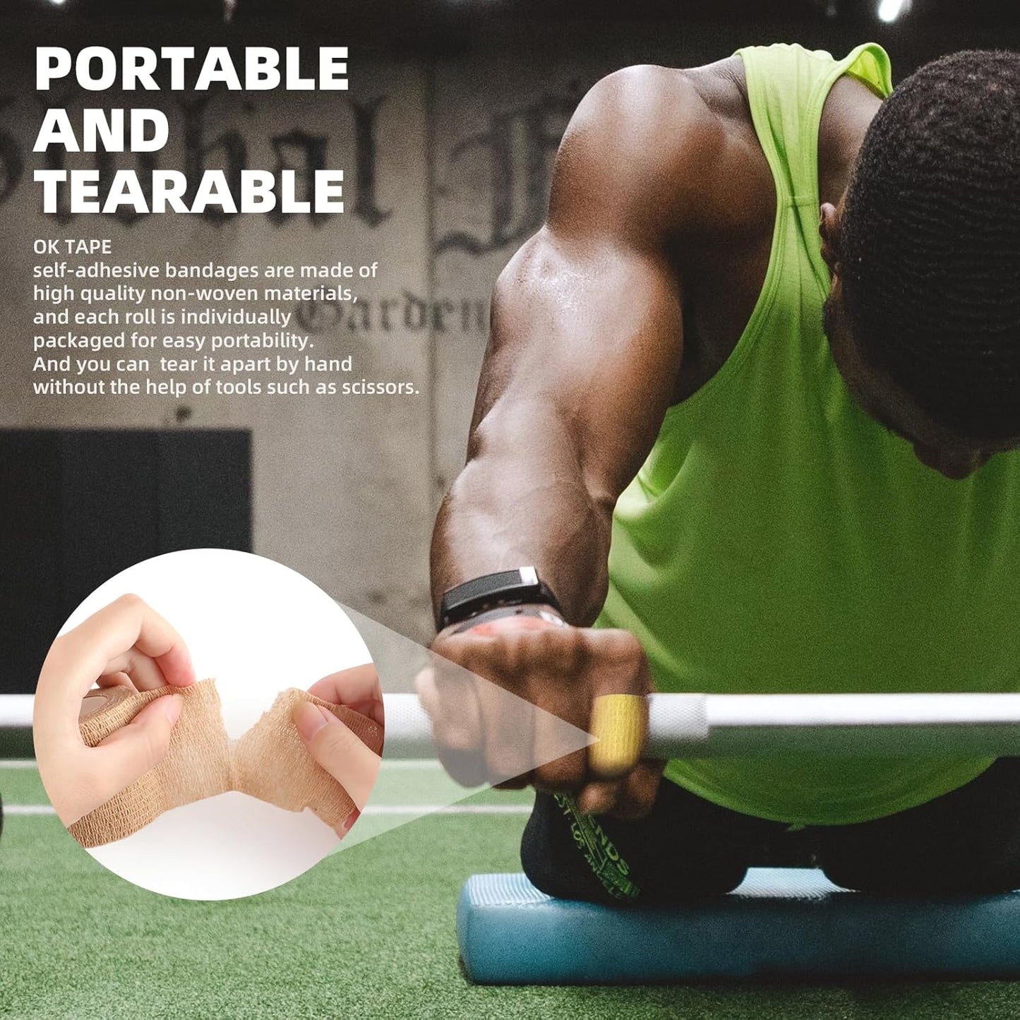 OK TAPE Self Adherent Cohesive Bandages Wrap - 6Packs, 4" x 5 Yards, Non-Woven Self Adhesive Bandage Wrap for Thumb, Finger, Wrist, Ankle, Vet Wrap Bandages Tape (Beige)