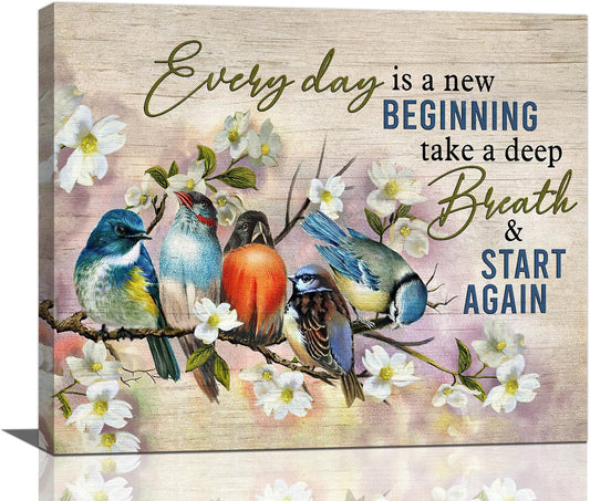 Bird Wall Art Farmhouse Flower Branch Pictures Rustic Country Birds Wall Decor Floral Canvas Print Painting Artwork for Bathroom Living Room Bedroom 20"x24"