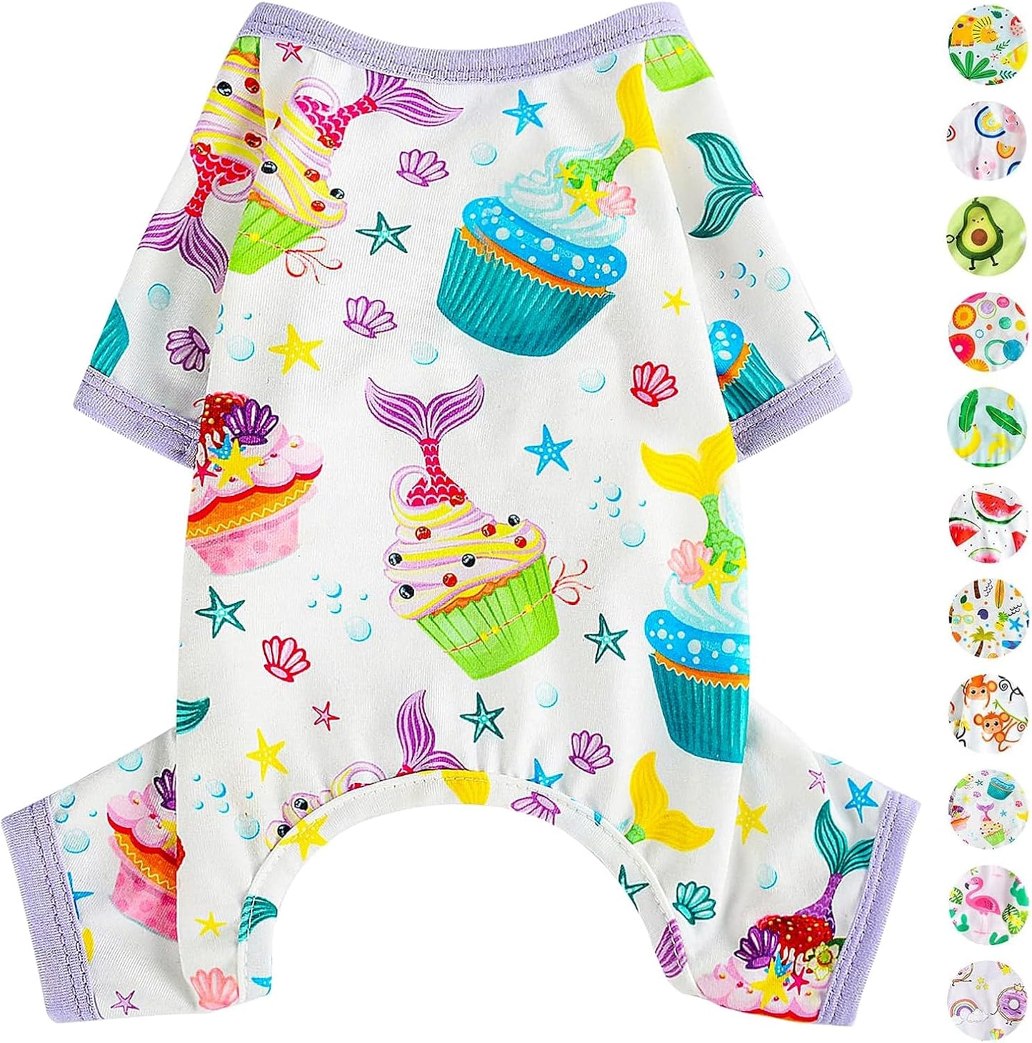 Dog Pajamas Pjs Summer Fall Dog Clothes for Small Dogs Girl - Boy - Medium Size Dogs, Soft Stretchy Puppy Clothes Doggie Onesies Cat Pet Jammies Outfit, Donut Purple