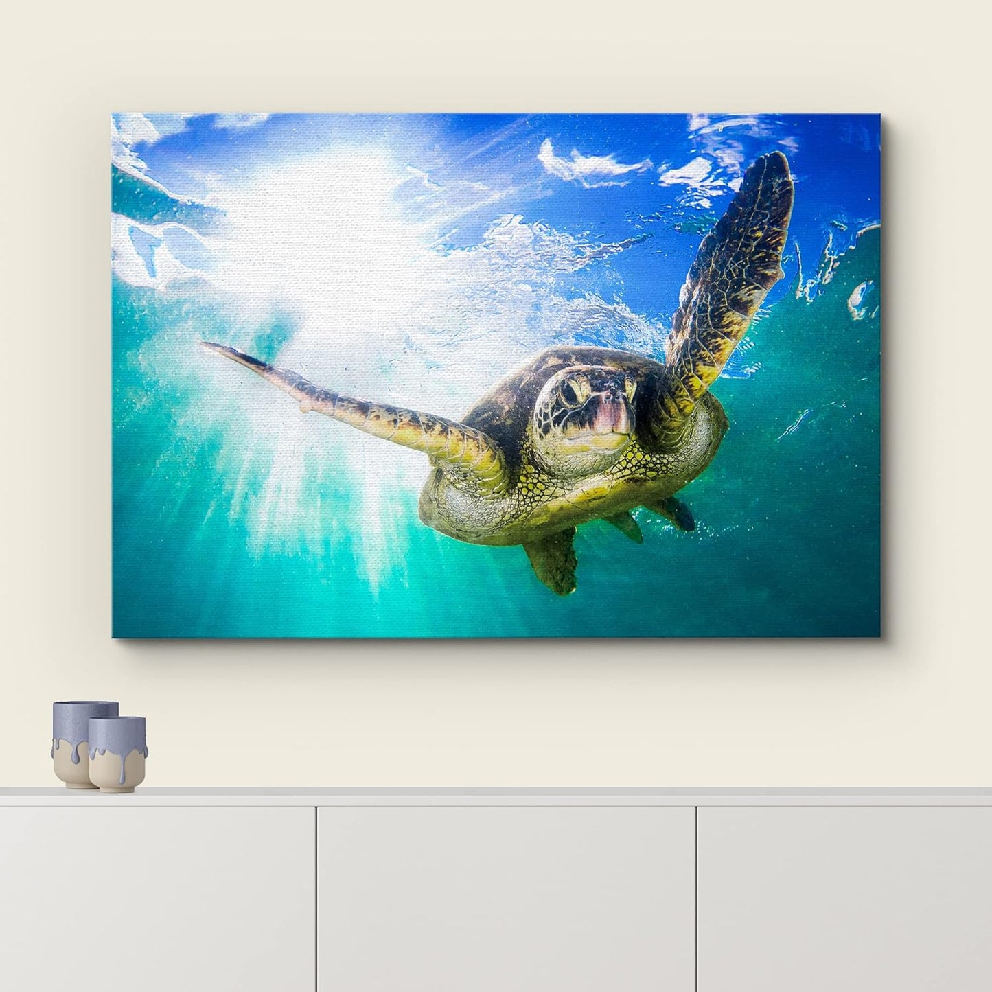 wall26 Canvas Print Wall Art Sunlight Tropical Ocean Underwater Turtle Nature Animals Photography Realism Rustic Scenic Landscape Wilderness Earth Colorful for Living Room, Bedroom, Office - 16"x24"