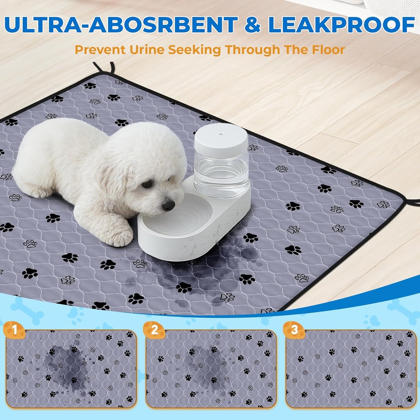 Fostanfly Washable Pee Pads for Dogs, 2 Pack 28''x34'' Large Ultra-Absorbent and Leak-Proof Non-Slip Reusable Potty Training Pads for Dogs, Puppy and Cats of Add 8 Lanyards