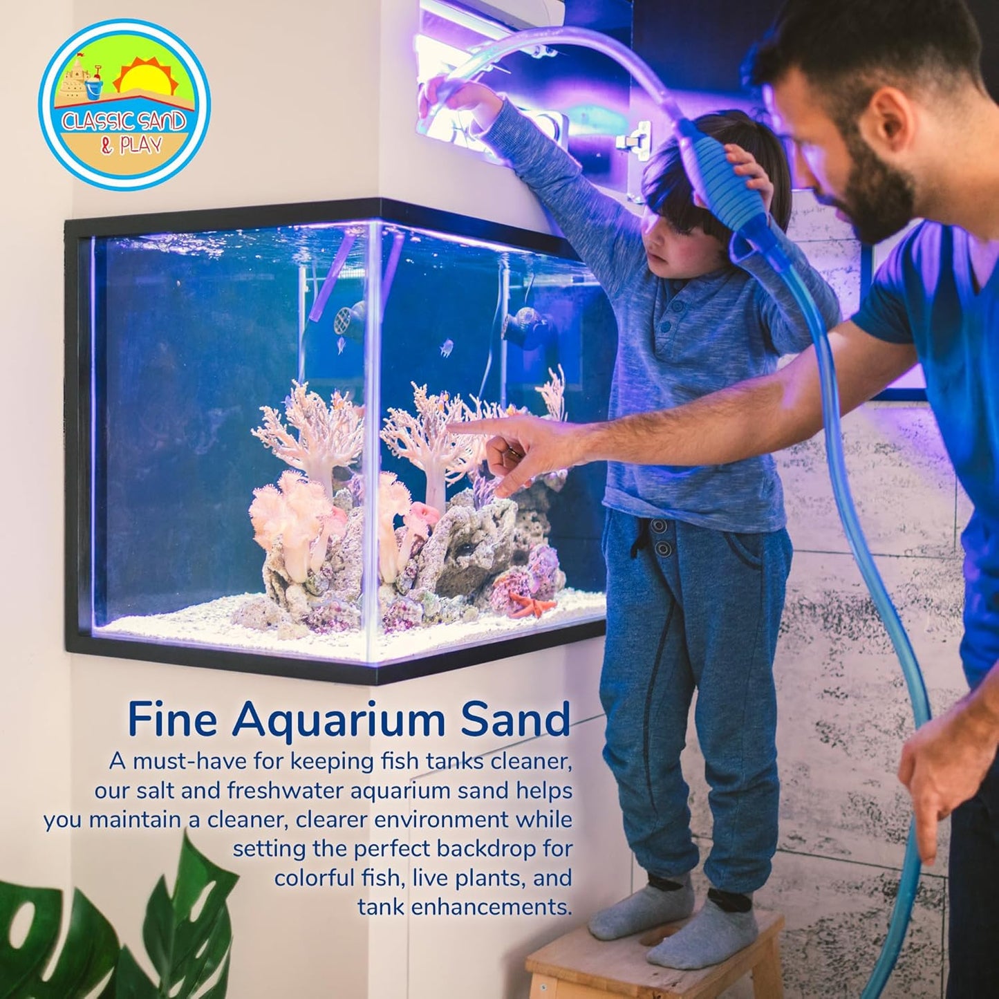 CLASSIC SAND & PLAY Natural Aquarium Sand for Freshwater and Saltwater Tanks, 20 lb. Bag, Improves Filter Life and Filtration Process, Pre-Washed Fine Sand, Green