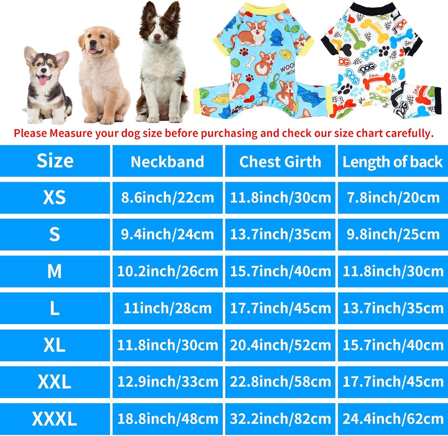 2PCS Dog Pajamas for Small Sized Doggie Pjs Clothes Puppy Onesies Outfits Pet Jammies Boy Girl Male Female Apparel Lightweight Stretch Paw Bone S