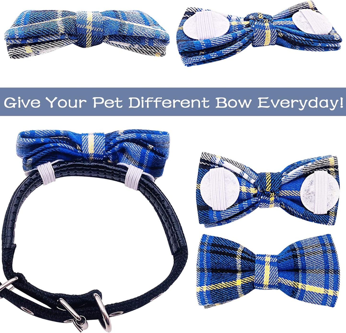 PET SHOW 8pcs Plaid Small Dogs Collar Bow Ties Puppies Cats Collar Charms Accessories Slides Attachment Bowties for Birthday Wedding Parties Assorted