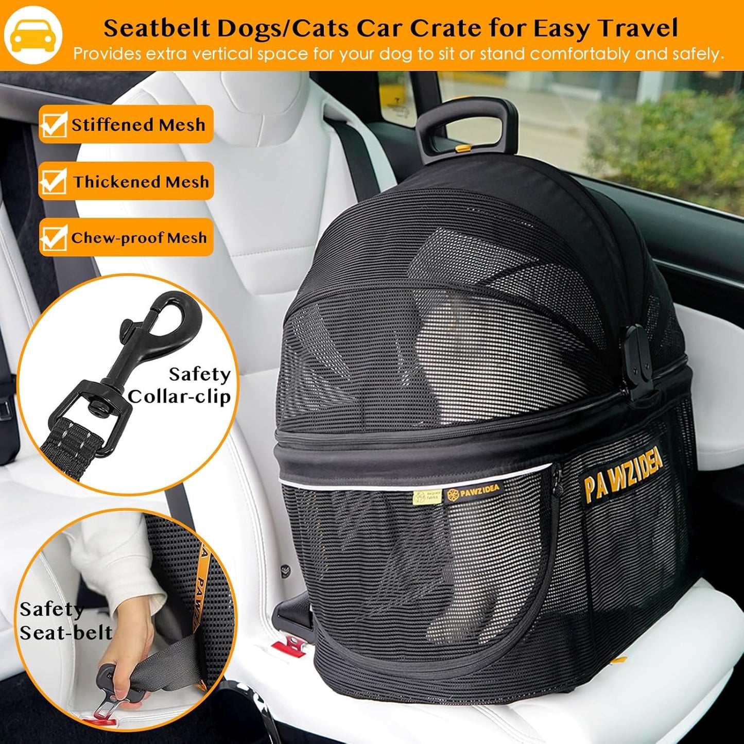 PAWZIDEA Dog Stroller 4 in 1, Pet Stroller for Cats with Detachable Carrier for Small/Medium Dogs/Cats, Seatbelt Car Seat Combo, Cozy House, Foldable & Lightweight Jogger Strollers, Storage Basket