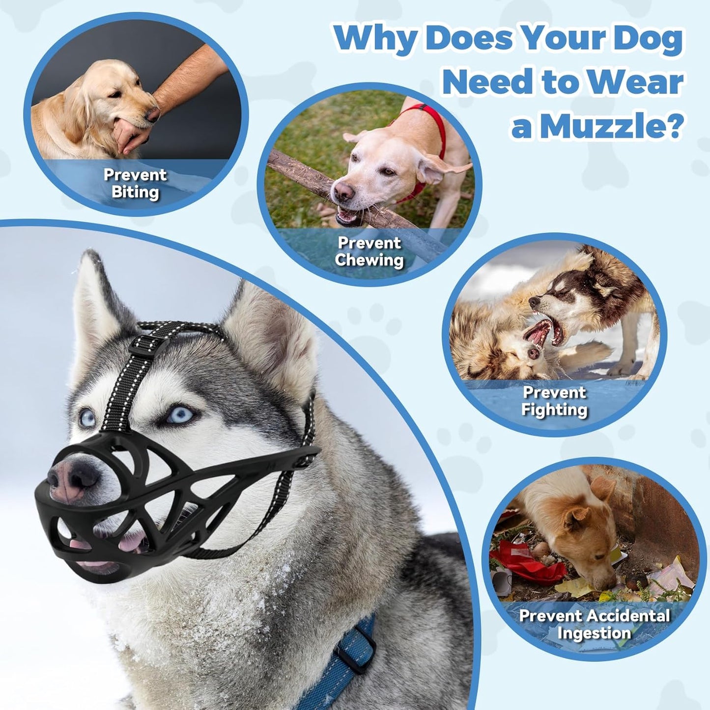 Dog Muzzle for Large Dogs, Breathable Basket Muzzles for Small, Medium and X-Large Aggressive Dog, Allows Panting Drinking, Suitable for Grooming Trimming Training (Black, M)