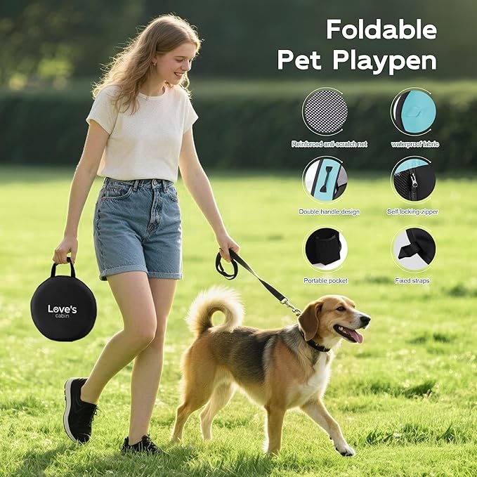 Love's cabin Pet Puppy Dog Playpen, Small Dog Tent Crates Cage Indoor/Outdoor, Portable Exercise Playpen for Dog and Cat, Foldable Pop Up Dog Kennel Playpen with Carring Case (S, Green)