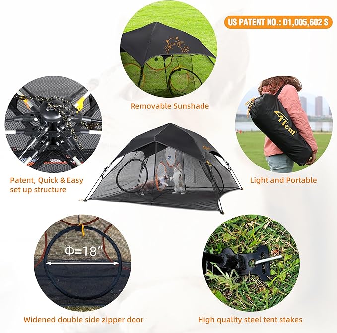 Outdoor Cat Play Tent for Indoors and Outdoors (X- Large Portable Pet House, Outdoor Cat Enclosure for Cats, Rabbits and Small Animals Easy to Connect with Run Tunnels, Cubes (Patented)