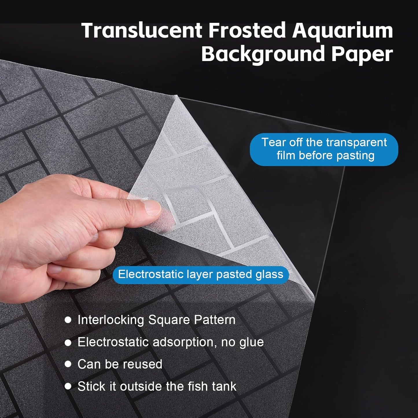 Aquarium Background Paper Decor Fish Tank Backdrop Wallpaper Electrostatic Adhesive, No Glue, Easy to Install, Reusable (17.7“H×47.2”L, Grid Transparent)