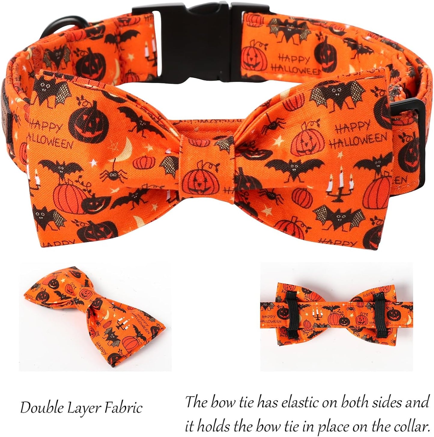 Lionet Paws Fall Halloween Dog Collar, Cute Bat Pumpkin Dog Collar for Large Dogs, Adjustable Cotton Orange Pet Collars for Medium Large Dogs