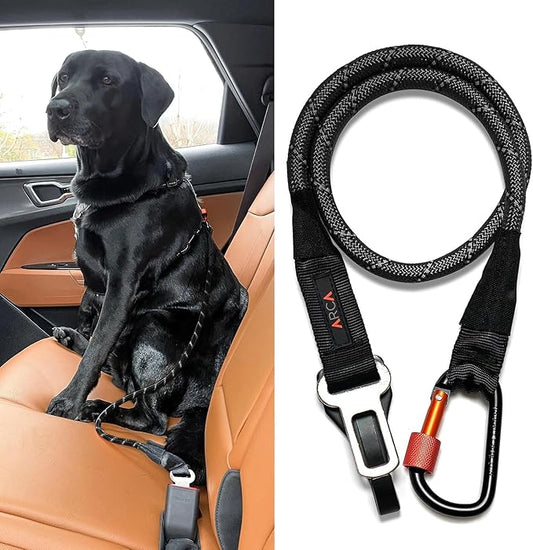 Dog Seat Belt for Car | Universal Dog Car Seatbelt | Durable Reflective Rope with Clip Hook Latch, Buckle and Alloy Carabiner- Safe and Secure Pet Safety Restraint