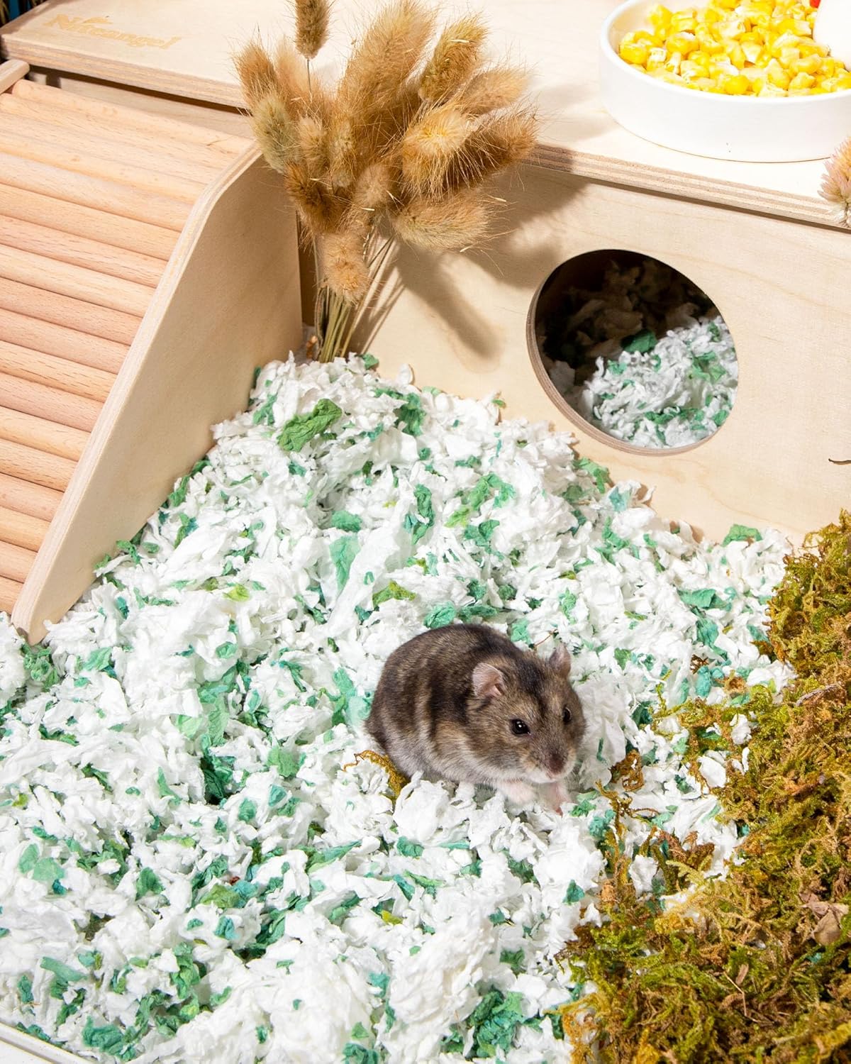 Niteangel Aspen Shaving Hamster Beddings for Syrian Dwarf Hamster Gerbil Mice Degu Rat Rabbit Bunny Guinea Pig Chinchilla Hedgehog or Other Small Pets (36L - White/Green Paper Bedding)