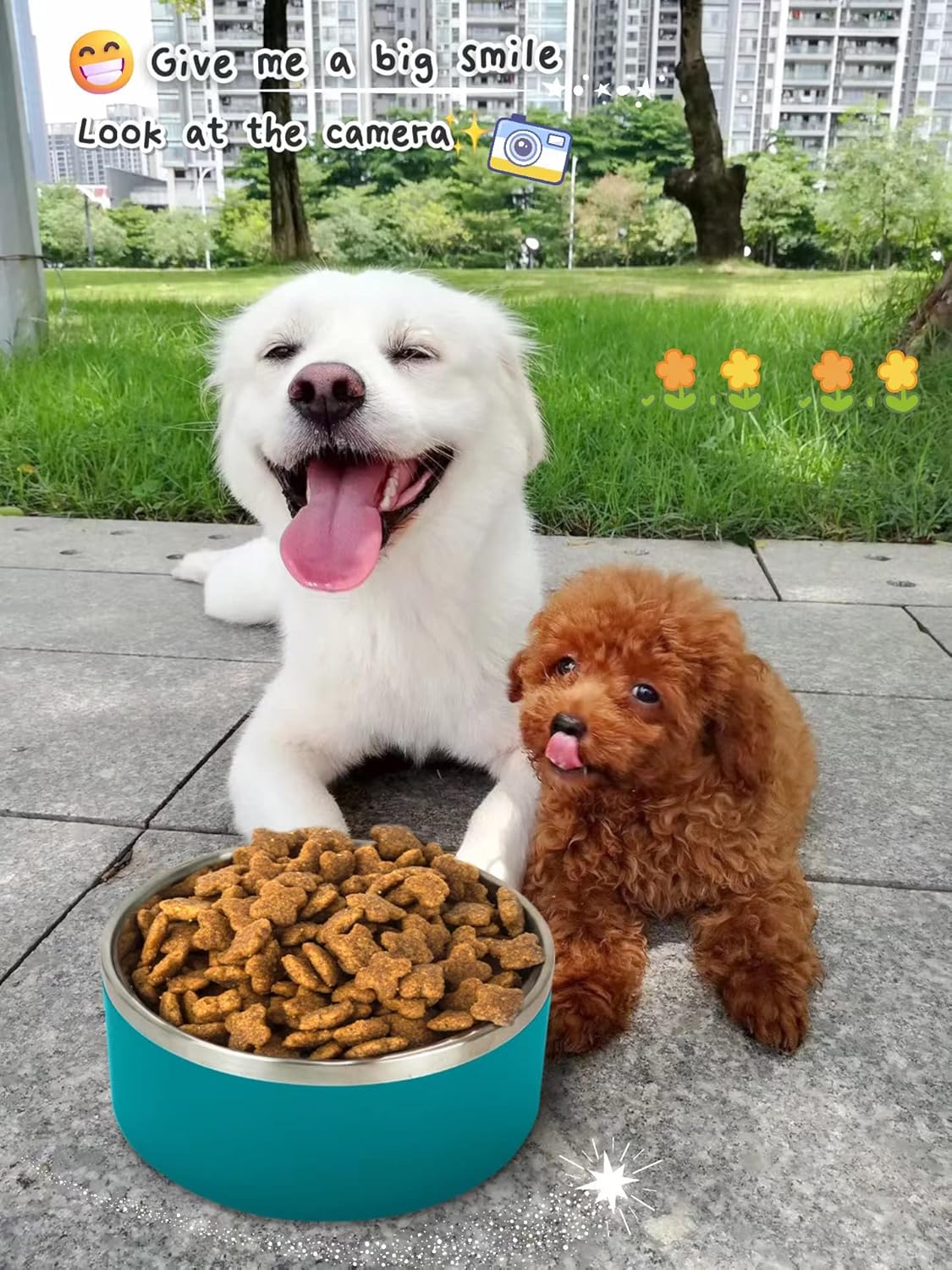 IKITCHEN Dog Bowl for Food and Water, 64 Oz Stainless Steel Pet Feeding Bowl, Durable Non-Skid Double Wall Insulated Heavy Duty with Rubber Bottom for Medium Large Dogs (64 Ounces/8 Cup, Lakeblue)