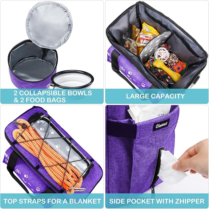 Dog Travel Bag, Airline Approved Dogs Bags for Traveling, 2 Dog 's Food Travel Container and Collapsible Bowls, Weekend Pet Travel Bags (X-Large)