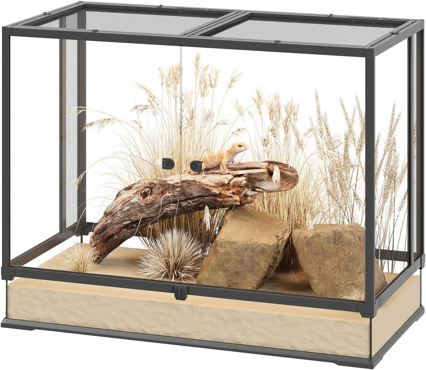 Erinnyees 74 Gallon Reptile Terrarium with Top Screen Ventilation, Snake Habitat with Heating Pad Space, Front Opening Reptile Vivarium with Sliding Cable Outlet for Leopard Geckos, Snakes, Turtles