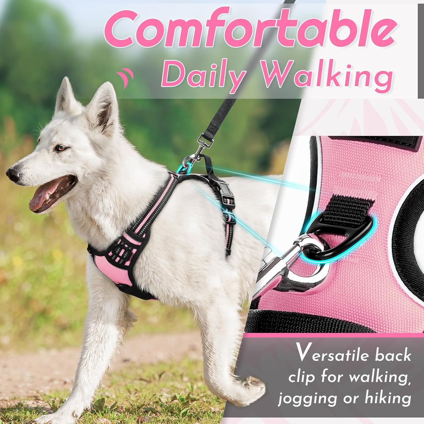 Eagloo Dog Harness Small Sized Dog, No Pull Service Vest with Reflective Strips and Control Handle, Adjustable and Comfortable for Easy Walking, No Choke Pet Harness with 2 Metal Rings, Pink, S