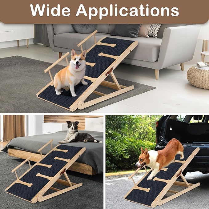 Dog Ramp for Bed, Non-Slip Pet Ramp with 5 Adjustable Heights, Portable Foldable Wooden 40" Long Pet Stairs for Small & Large Old Dogs & Cats - Lightweight & Easy Storage