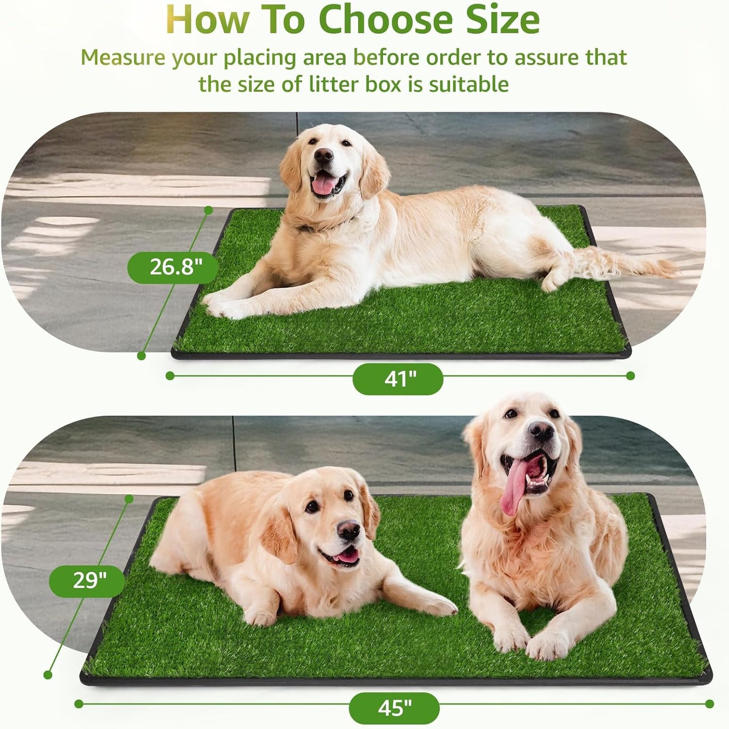 LOOBANI Dog Grass Pad with Tray Large - Dog Litter Box Indoor Potty for Apartment and Patio Training with 2 Pack Grass Pee Pads for Replacement(Tray Potty 45 * 29inch)