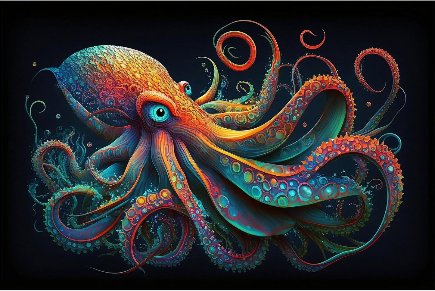 Octopus Aquarium Background Abstract Colorful Octopus Terrarium Background Glowing Octopus on Black Background Fish Tank Backdrop Poster Wallpaper Decorations Vinyl 72x24in