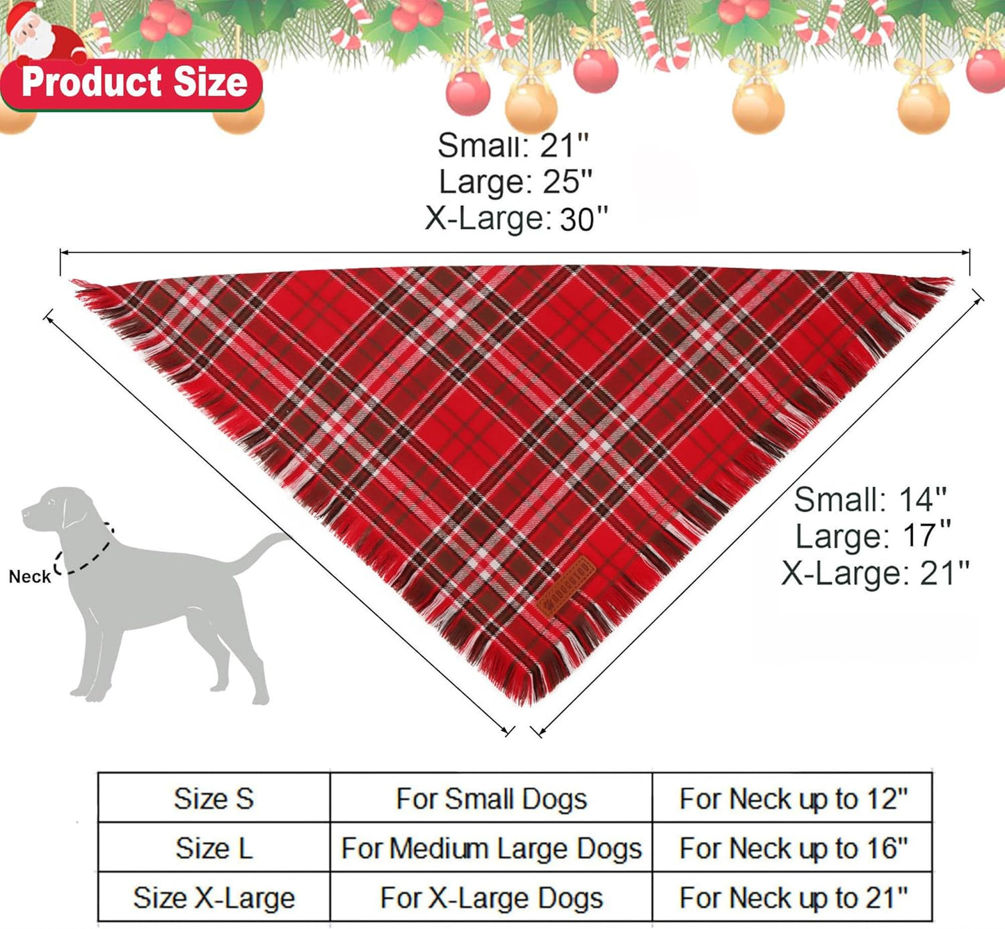 ADOGGYGO Christmas Dog Bandanas with Tassels Edges, Stylish Red Plaid Xmas Scarf, Multiple Sizes, Christmas Bandanas for Medium Large Dogs (Large)