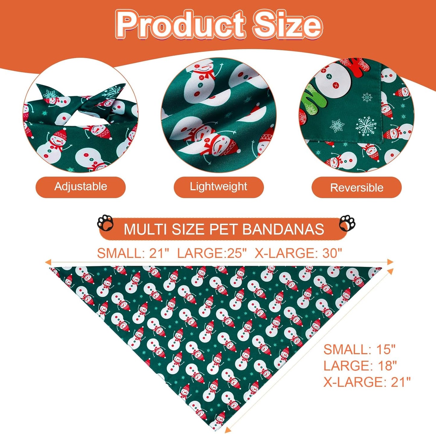 Christmas Dog Bandanas XLarge 3PCS, 6 Pattern Holiday Scarf for Boy and Girl, Triangle Reversible Bibs Breed for Puppy Pets