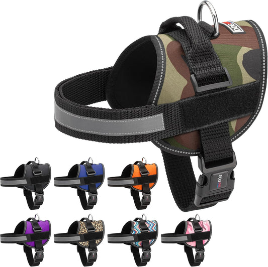 Dogline Dog Harness, Reflective No-Pull Adjustable Vest with Handle for Walking, Training, Breathable, No - Choke Harness for Small, Medium or Large Dogs Room for Patches Girth 33"-46" in Green Camo